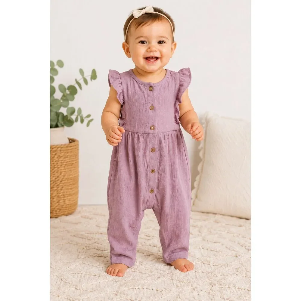 Baby Girl Lavender Gauze Ruffle Romper Jumpsuit 12M Carter’s One Piece